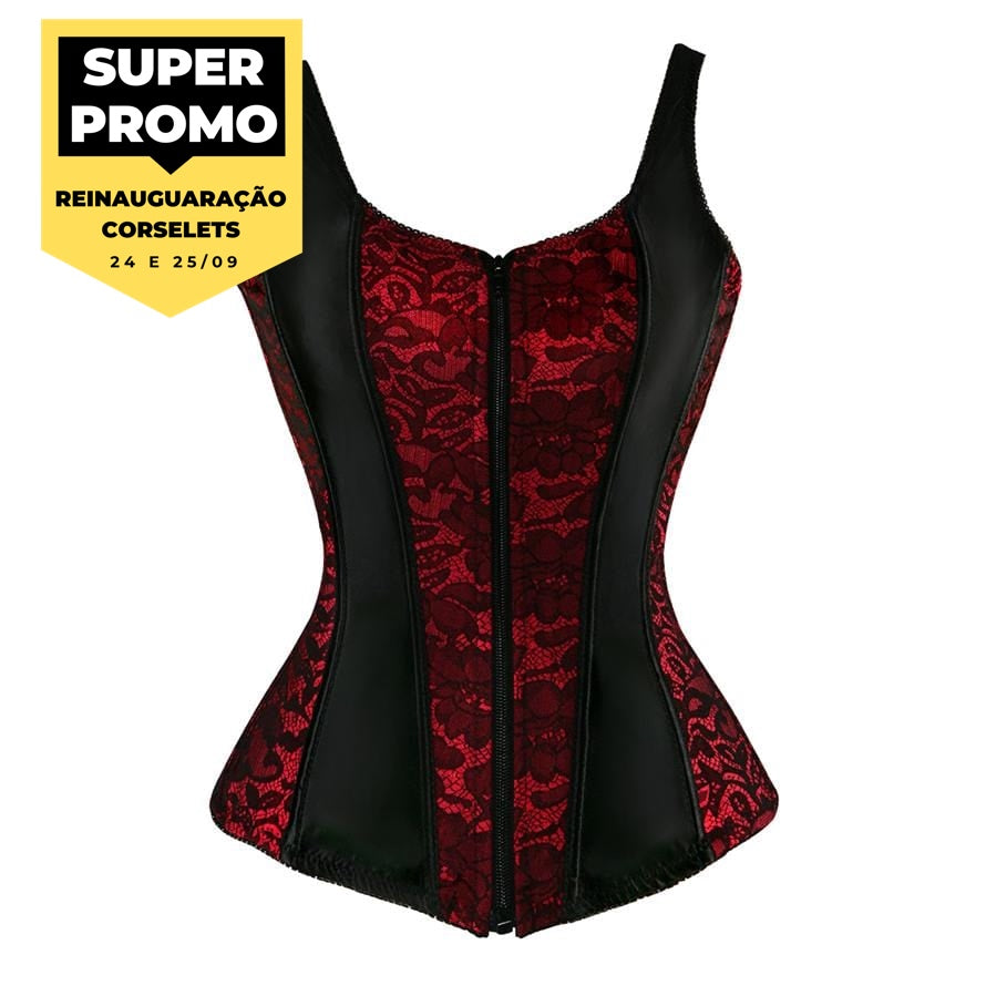 Corselet vermelho zíper e renda